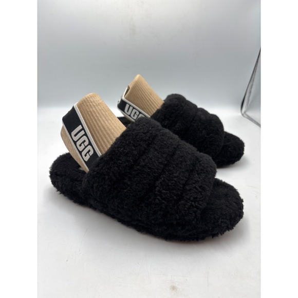 UGG Australia Fluff‎ Yeah Women's Slide Sandal, Size US 7 - Black - Picture 1 of 8